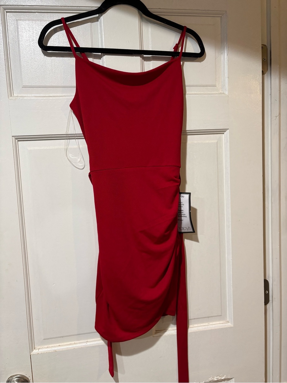 Emerald Sundae Red Spaghetti Strap Ruched Mini Dress
